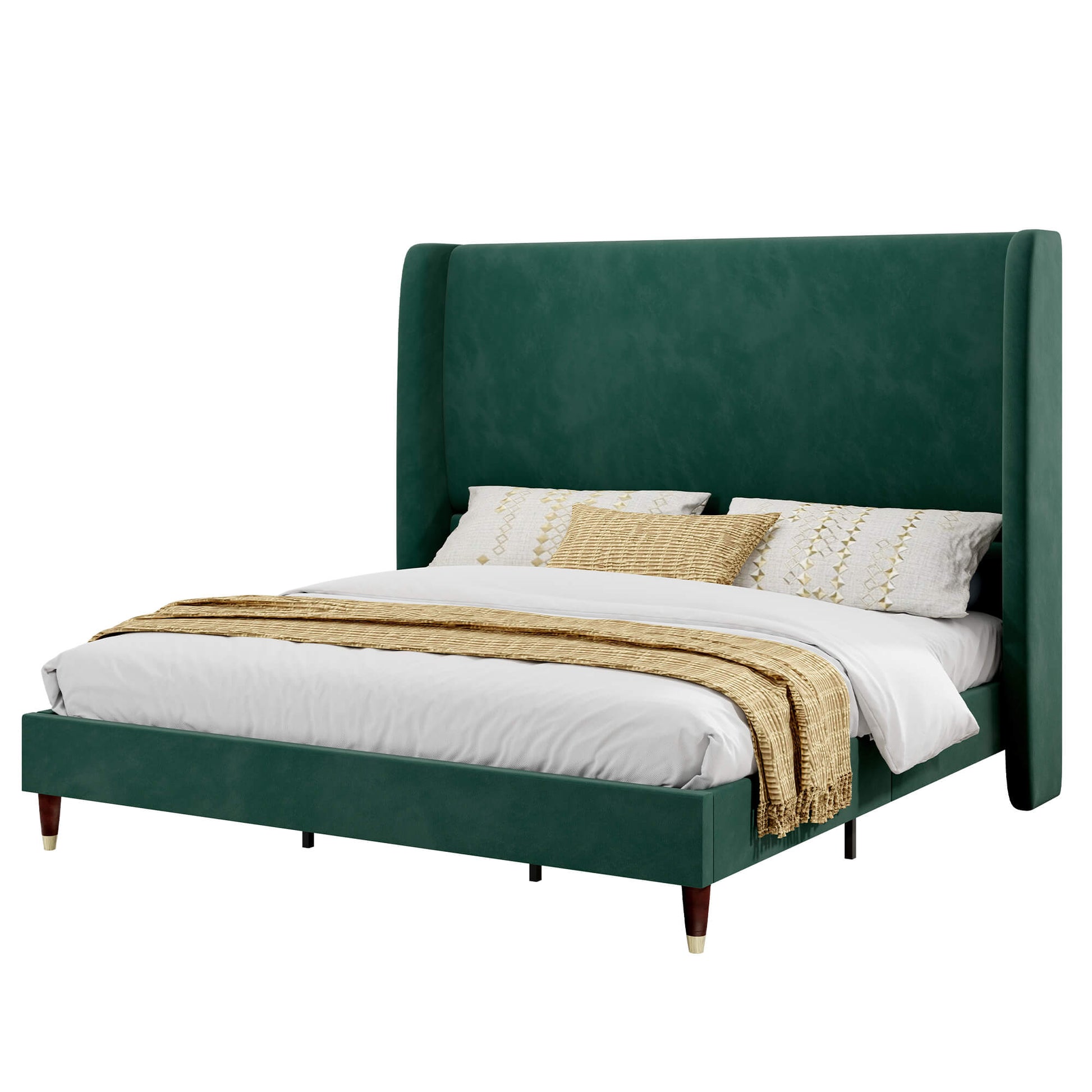 Lanner Bed Frame with Velvet Headboard Amerlife Green