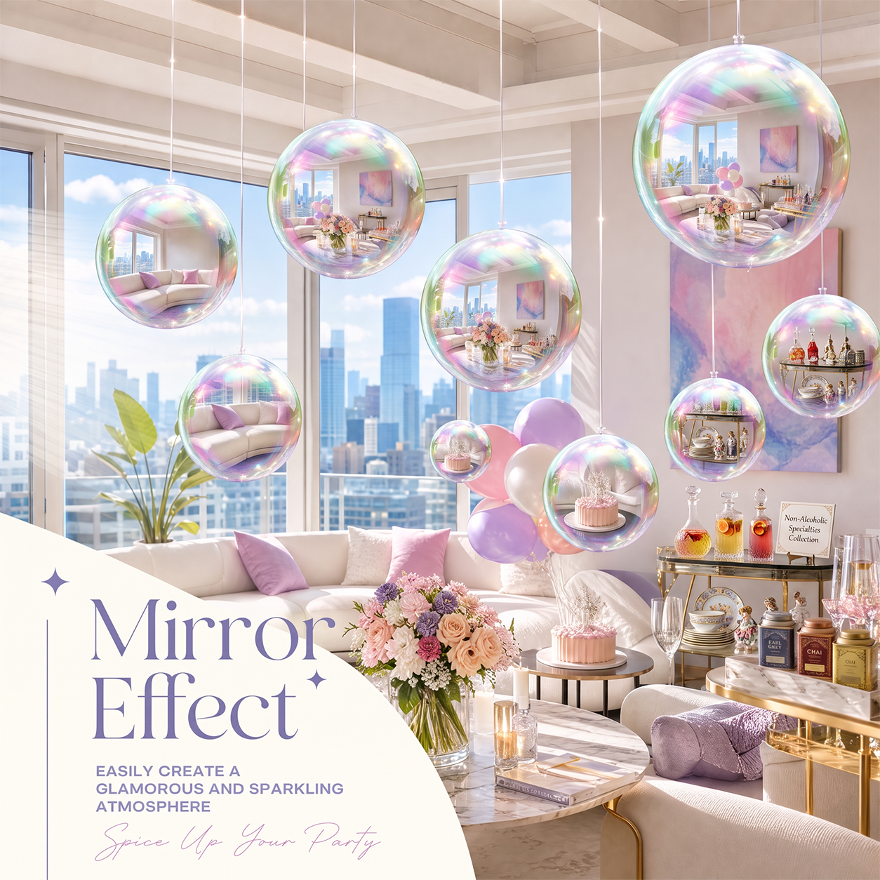 Vibe Reusable Inflatable Mirror Balls for Disco Parties & Events-3PCS-15.7"+23.6"+31.5"-Iridescent