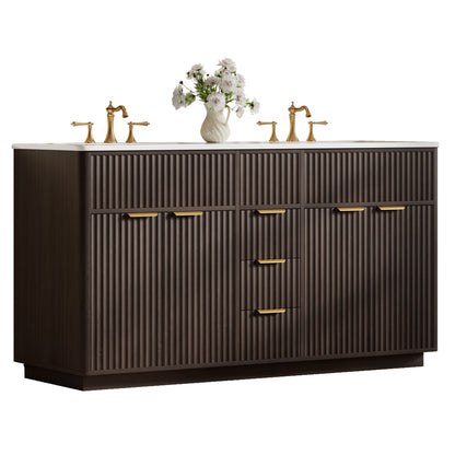 Modern Fluted Bathroom Vanity Collection - 60‘’-brown