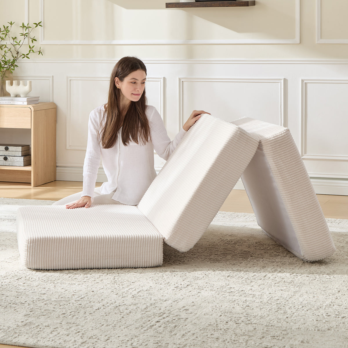 Fold 6-Inch Tri-Fold Folding Mattress-Twin-Beige