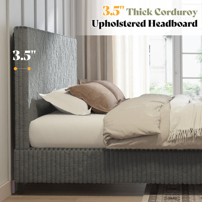 Velmure Corduroy Platform Bed Frame-Twin-Grey