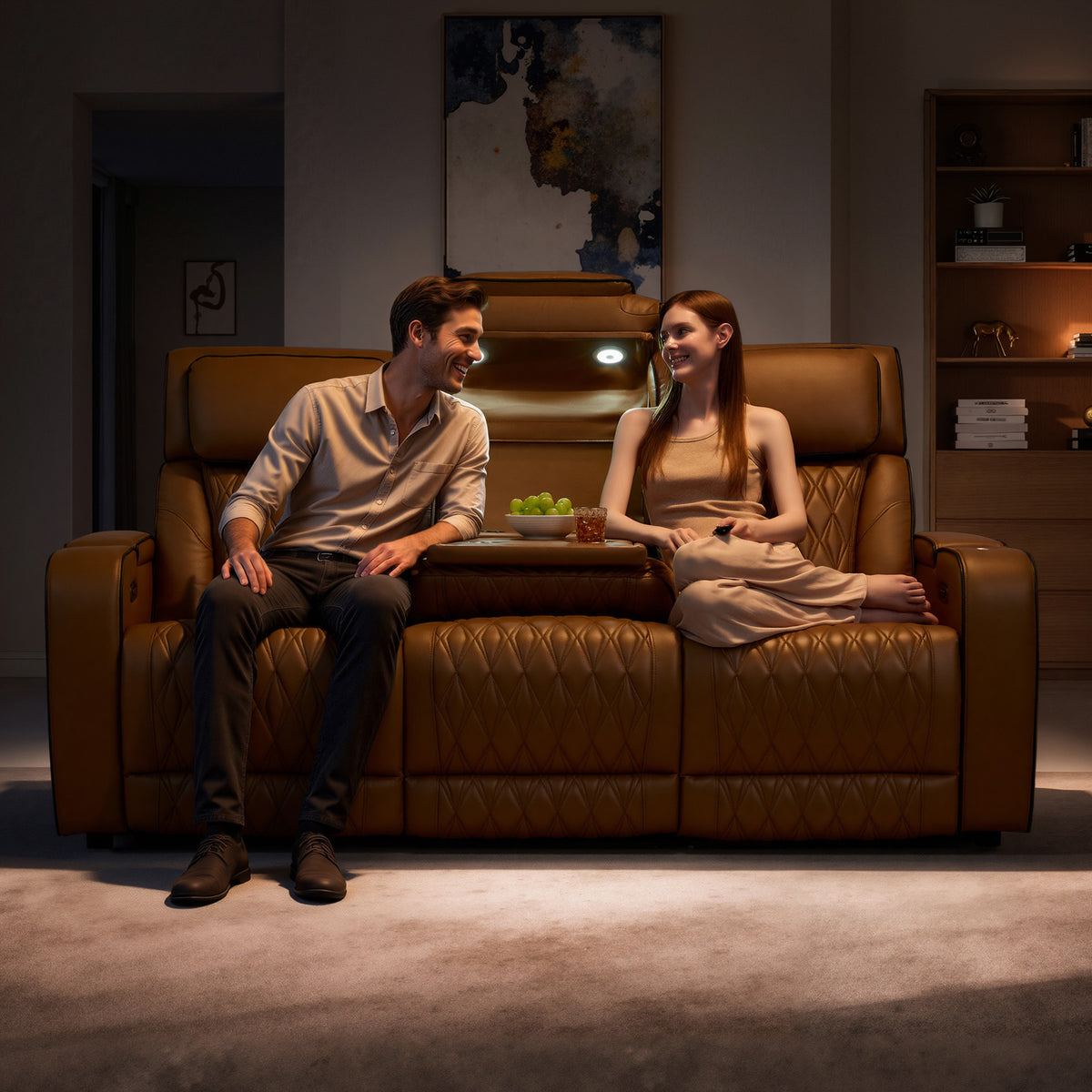 AMERLIFE Recliner Sofa with Zero Gravity, Home Theater Seating, Brown