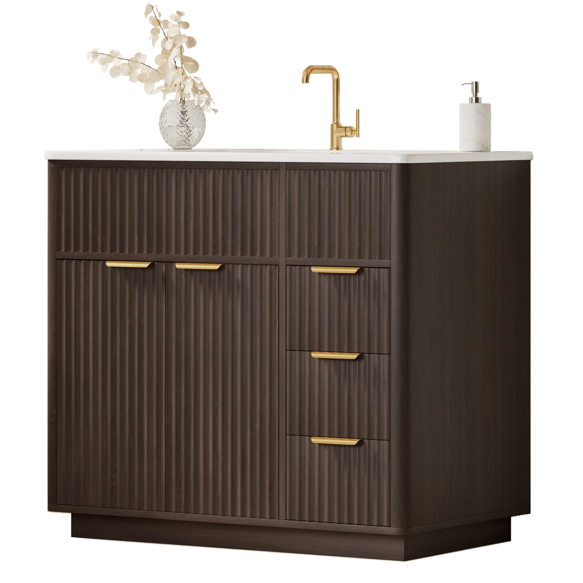 Modern Fluted Bathroom Vanity Collection - 36‘’-brown