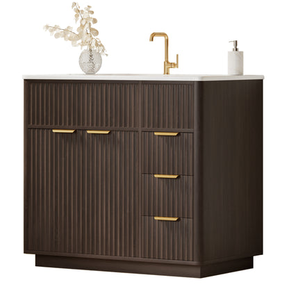 Modern Fluted Bathroom Vanity Collection - 36‘’-brown