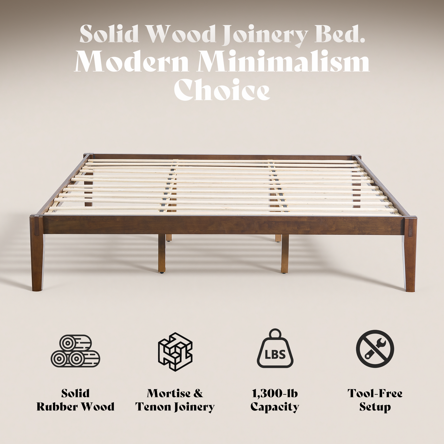 Quill Japanese Joinery Solid Wood Platform Bed Frame-Full-Dark Walnut