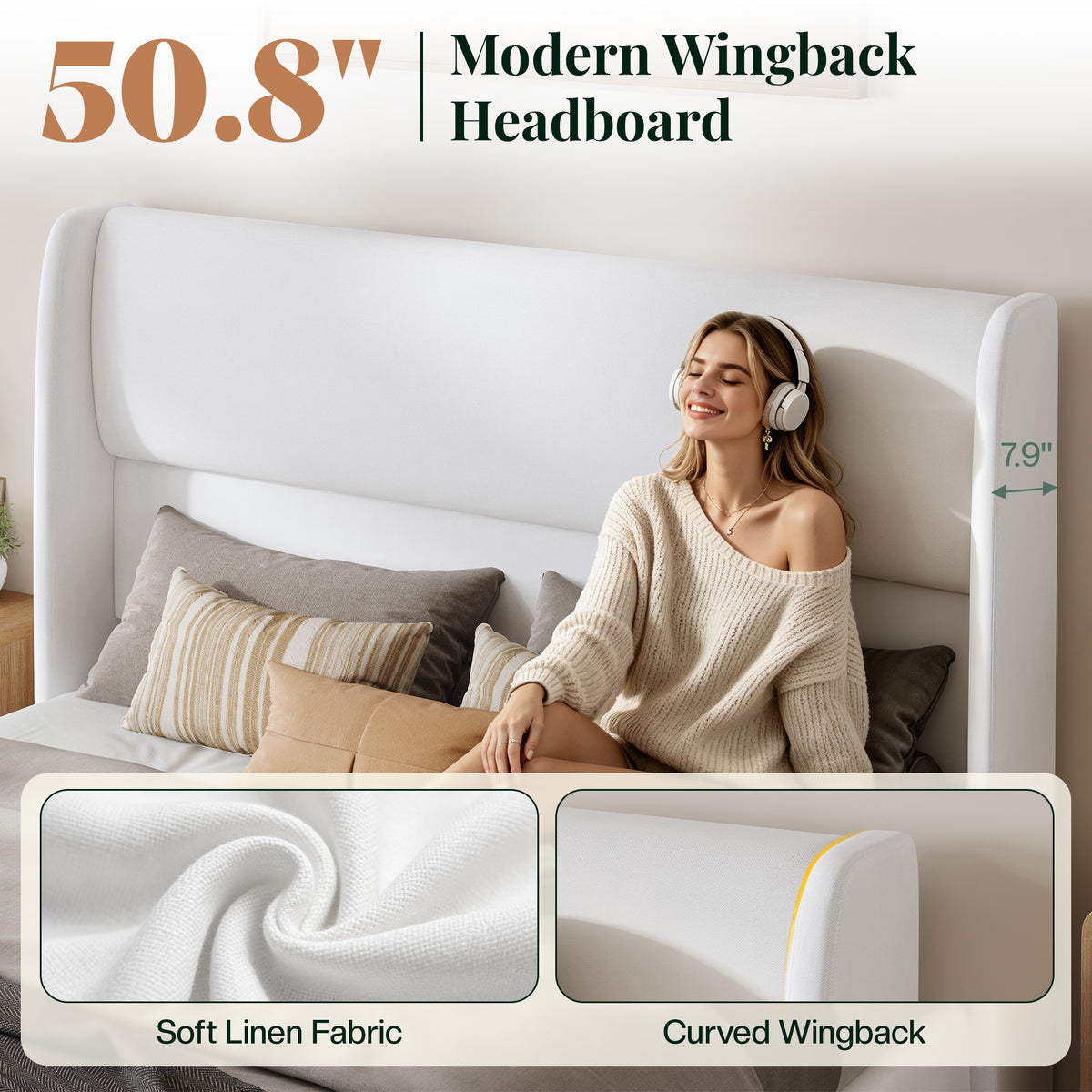 Haven Upholstered Hydraulic Storage Bed Frame-Queen-White