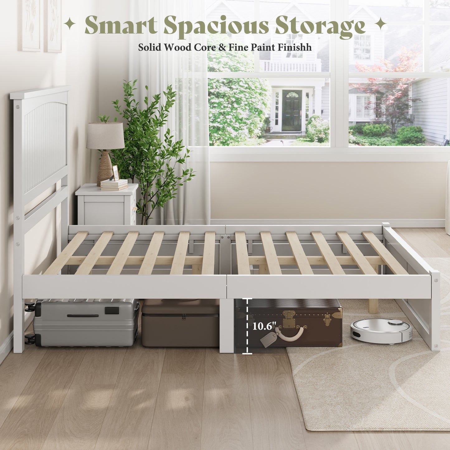Solid Wood Platform Bed Frame-Queen-Coastal White
