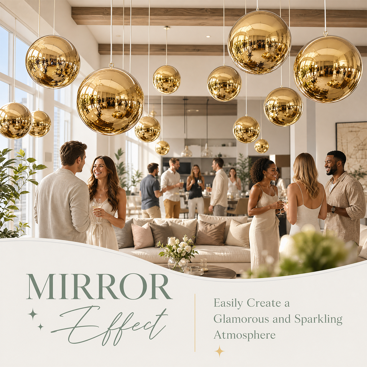 Vibe Reusable Inflatable Mirror Balls for Disco Parties & Events-3PCS-19.7"+31.5"+39.4"-Gold