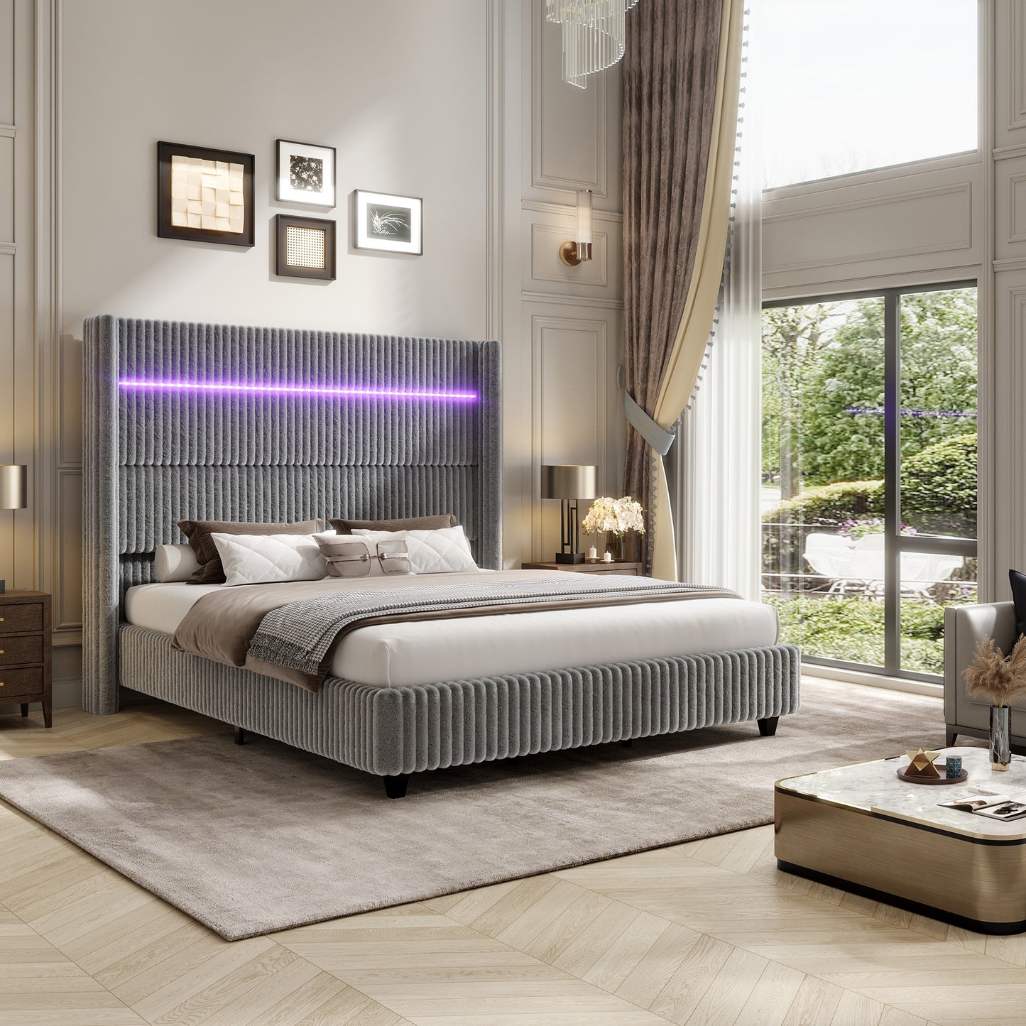 Warren Faux-Fur Bed Frame Amerlife Gray / California king