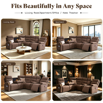 L-Shaped Power Reclining Sectional Sofa with Console-5-Seat L-Shaped-Brown