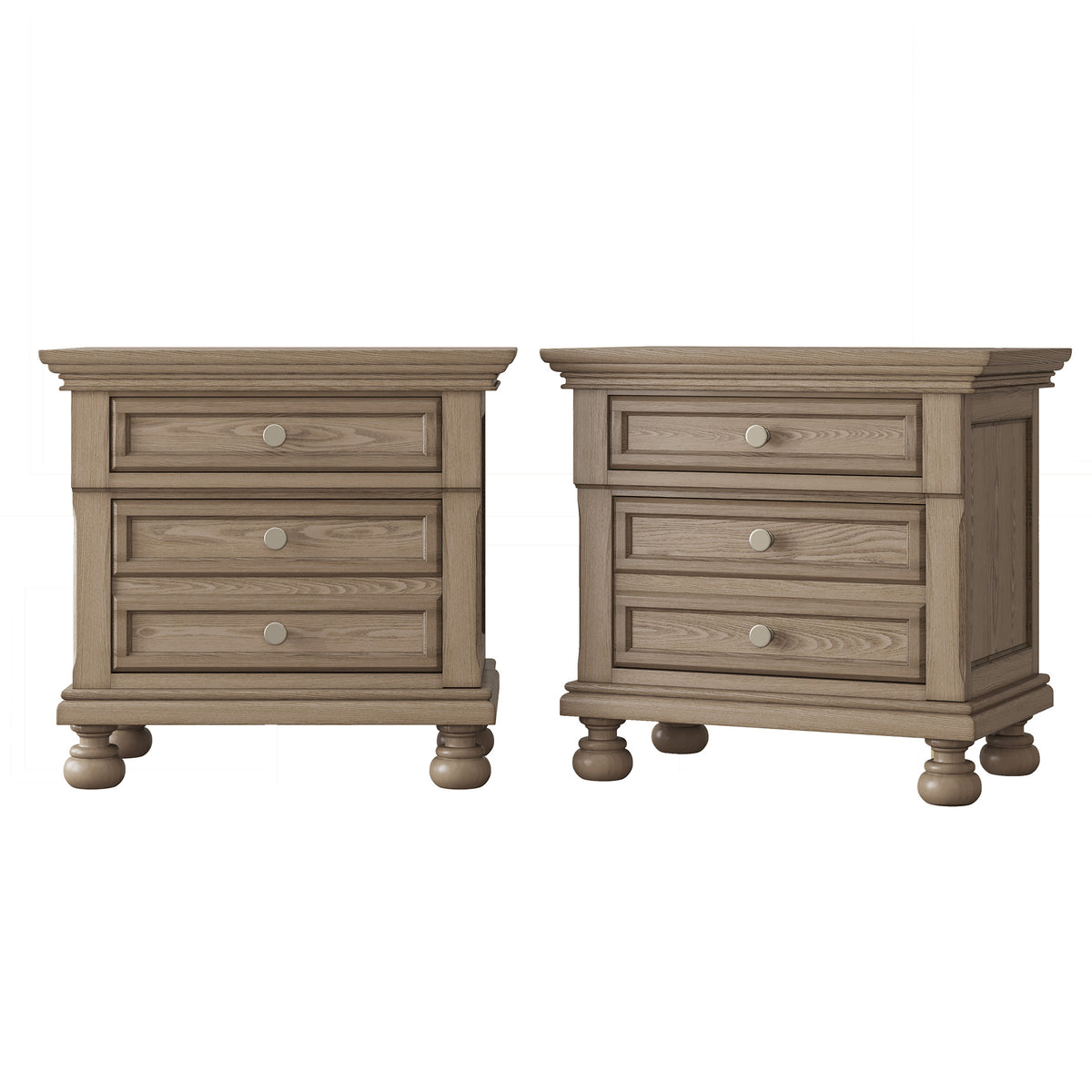 Bobbin Dark Solid Wood Nightstands Set-Warm Taupe-2-Piece Set