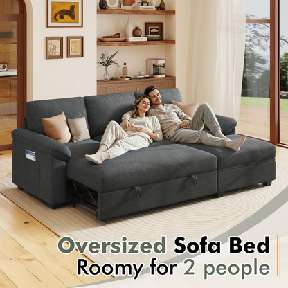 Sleeper Sectional Sofa with Pull Out Bed & Storage-81" | 3-Seater | Fixed backrest-Gray