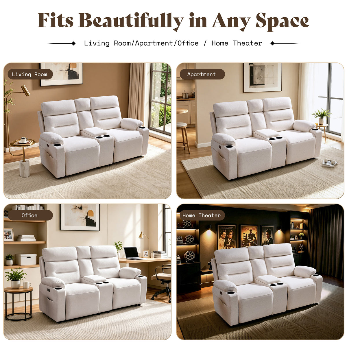 L-Shaped Power Reclining Sectional Sofa with Console-Loveseat with Console-Beige