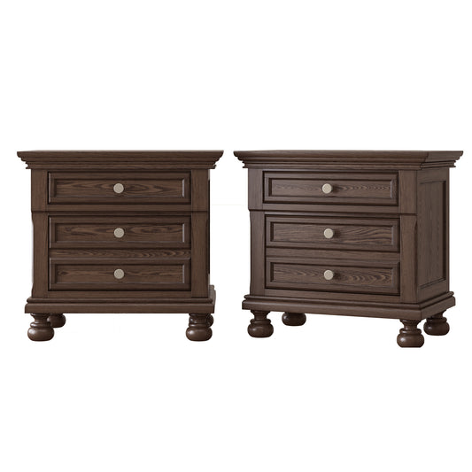 Bobbin Dark Solid Wood Nightstands Set-Dark Walnut-2-Piece Set