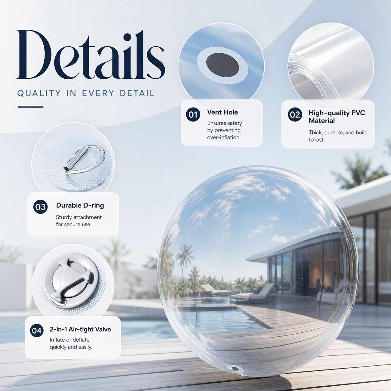 Vibe Reusable Inflatable Mirror Balls for Disco Parties & Events-6PCS-19.7"*2+23.6"+31.5"+47.2"+59.1"-Silver