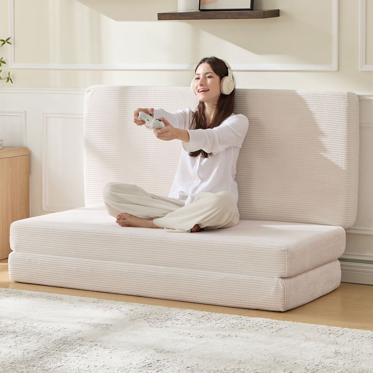 Fold 6-Inch Tri-Fold Folding Mattress-Full-Beige