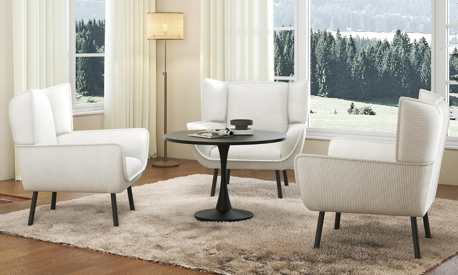 Accent Wingback Corduroy Chair Amerlife set of 3 / Grey