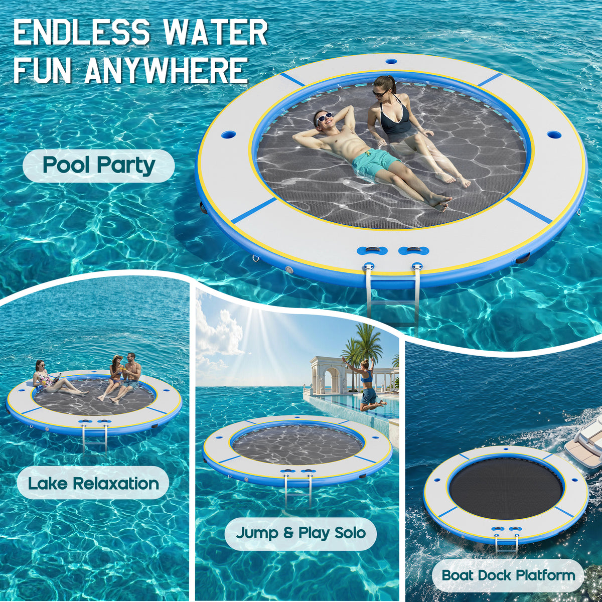 Nixie Inflatable Water Hammock-12*12FT / Circle / Gray+Black