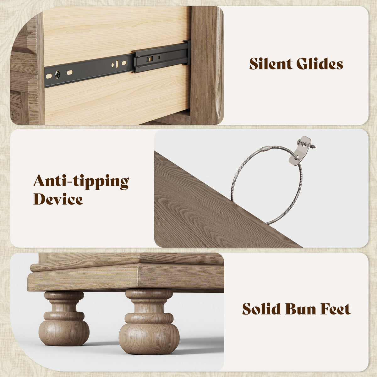 Bobbin Dark Solid Wood Nightstands Set-Warm Taupe-2-Piece Set