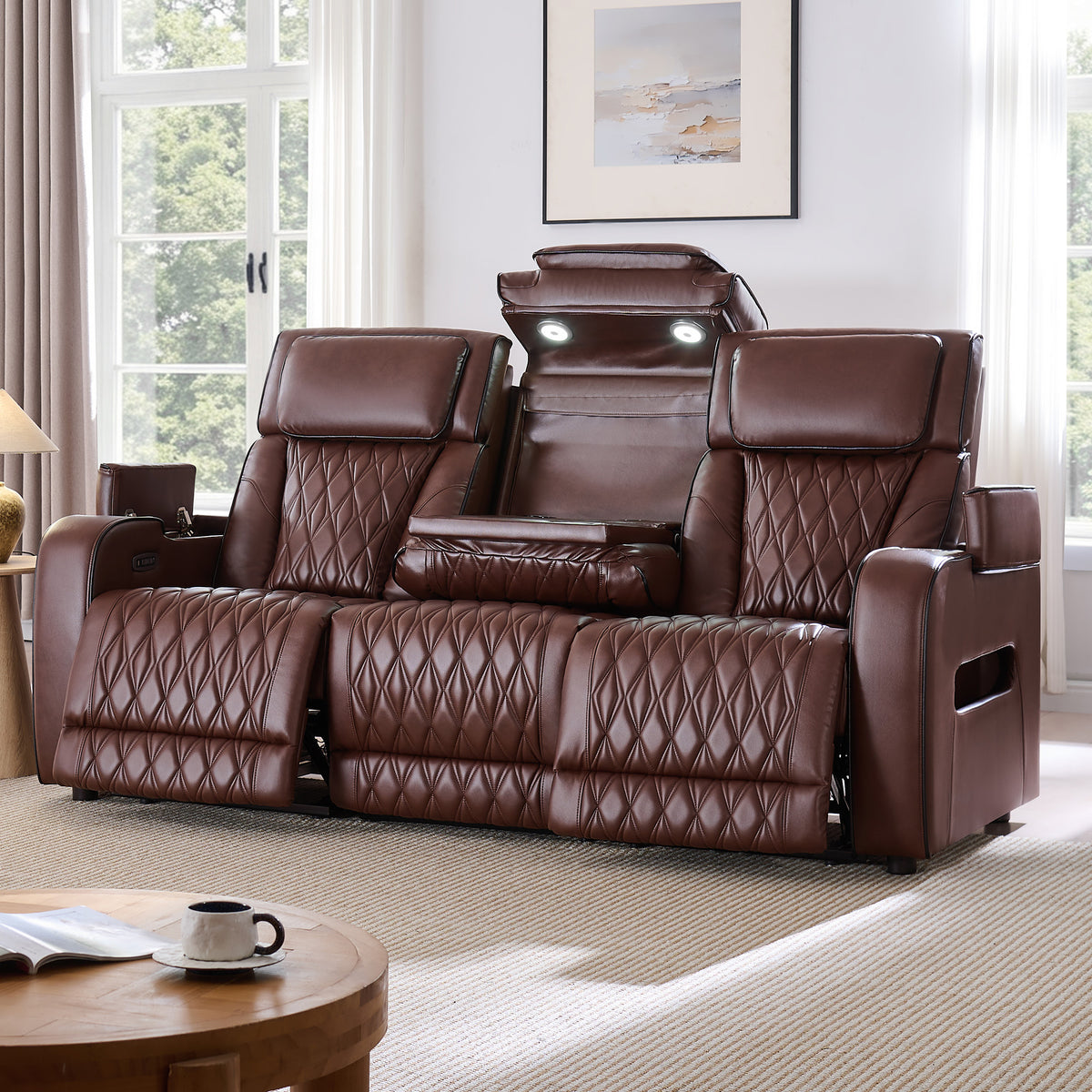 AMERLIFE Recliner Sofa with Zero Gravity, Home Theater Seating, Dark Brown