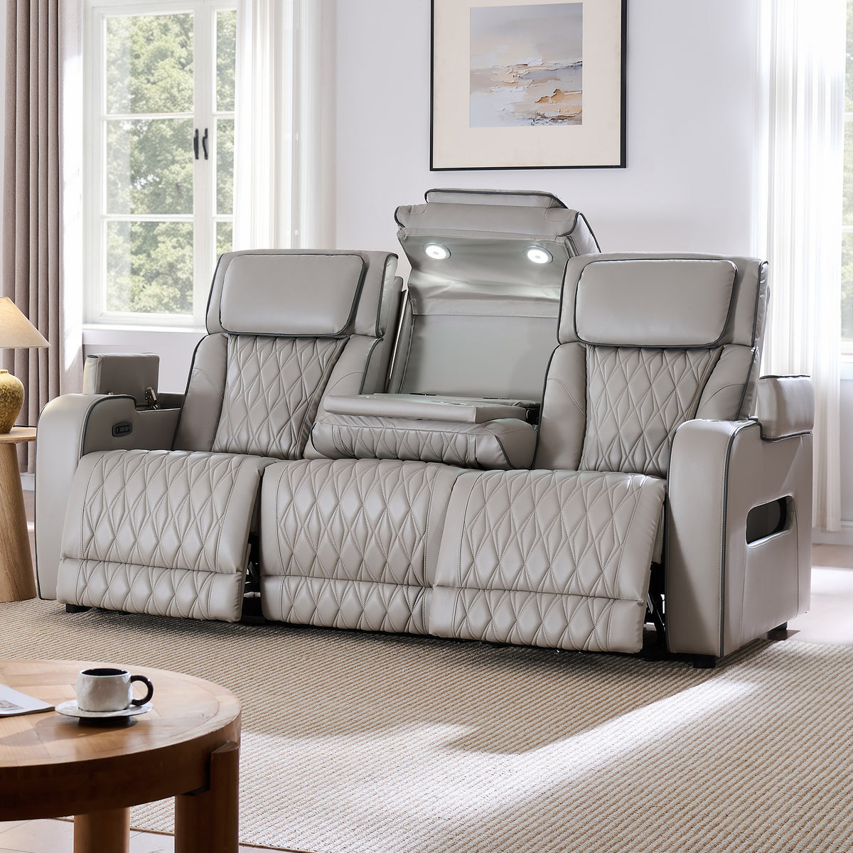 AMERLIFE Recliner Sofa with Zero Gravity, Home Theater Seating, Light Grey