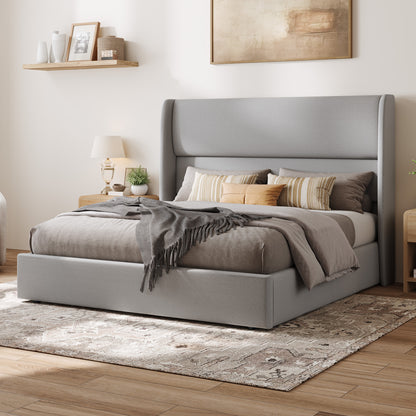 Haven Upholstered Hydraulic Storage Bed Frame-King-Light Grey