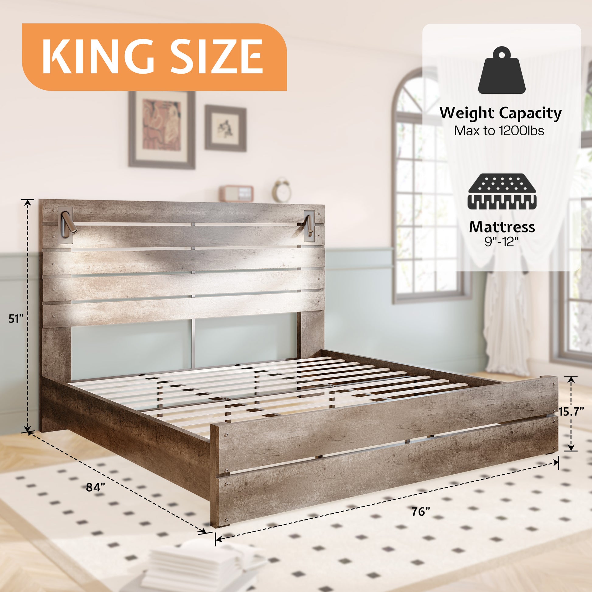Ashford 51"H Bed Frame Amerlife / Rustic Gray