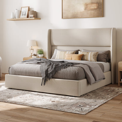 Haven Upholstered Hydraulic Storage Bed Frame-Queen-Khaki