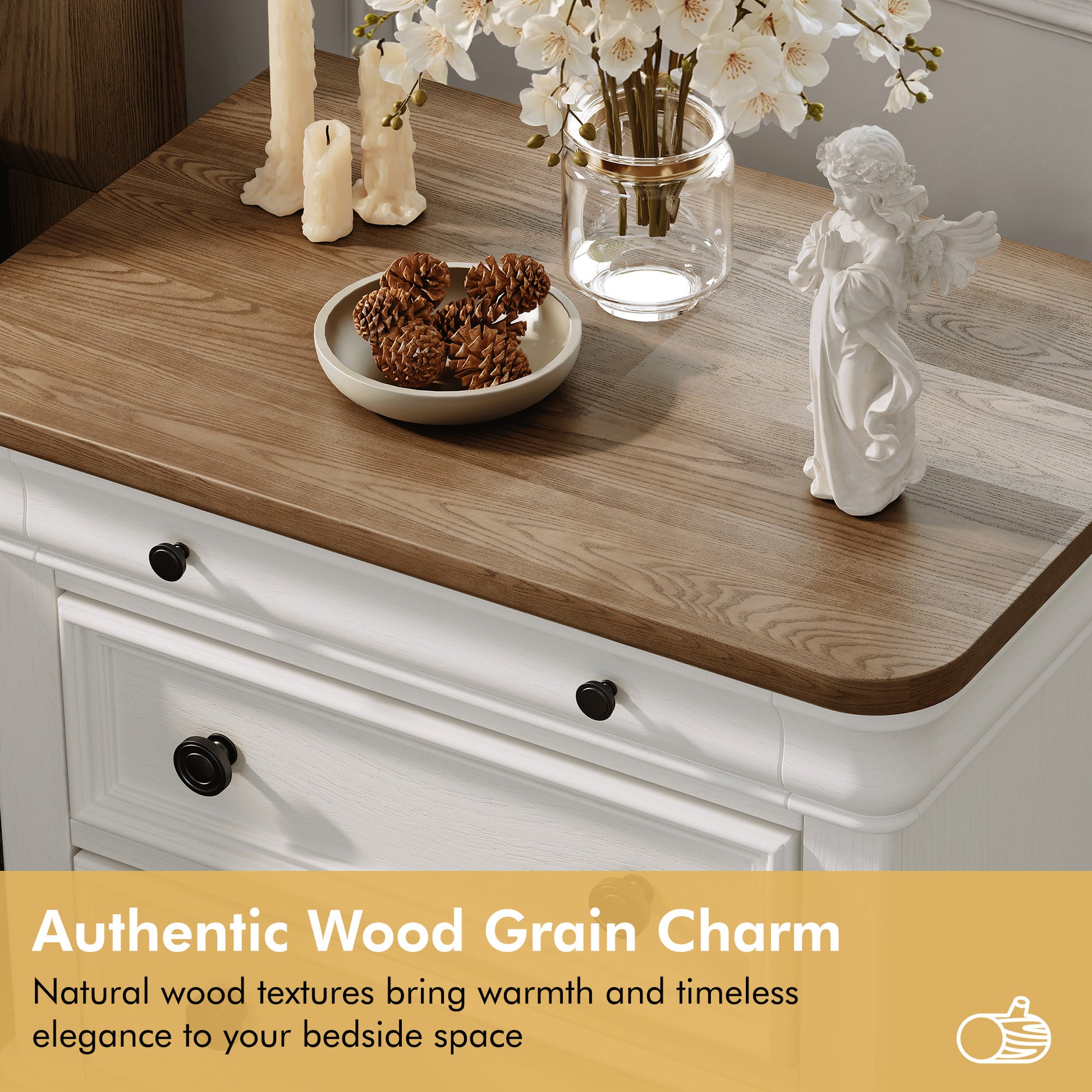 Bun Fully Assembly Wood Nightstand Amerlife White ＆Brown / 26" W