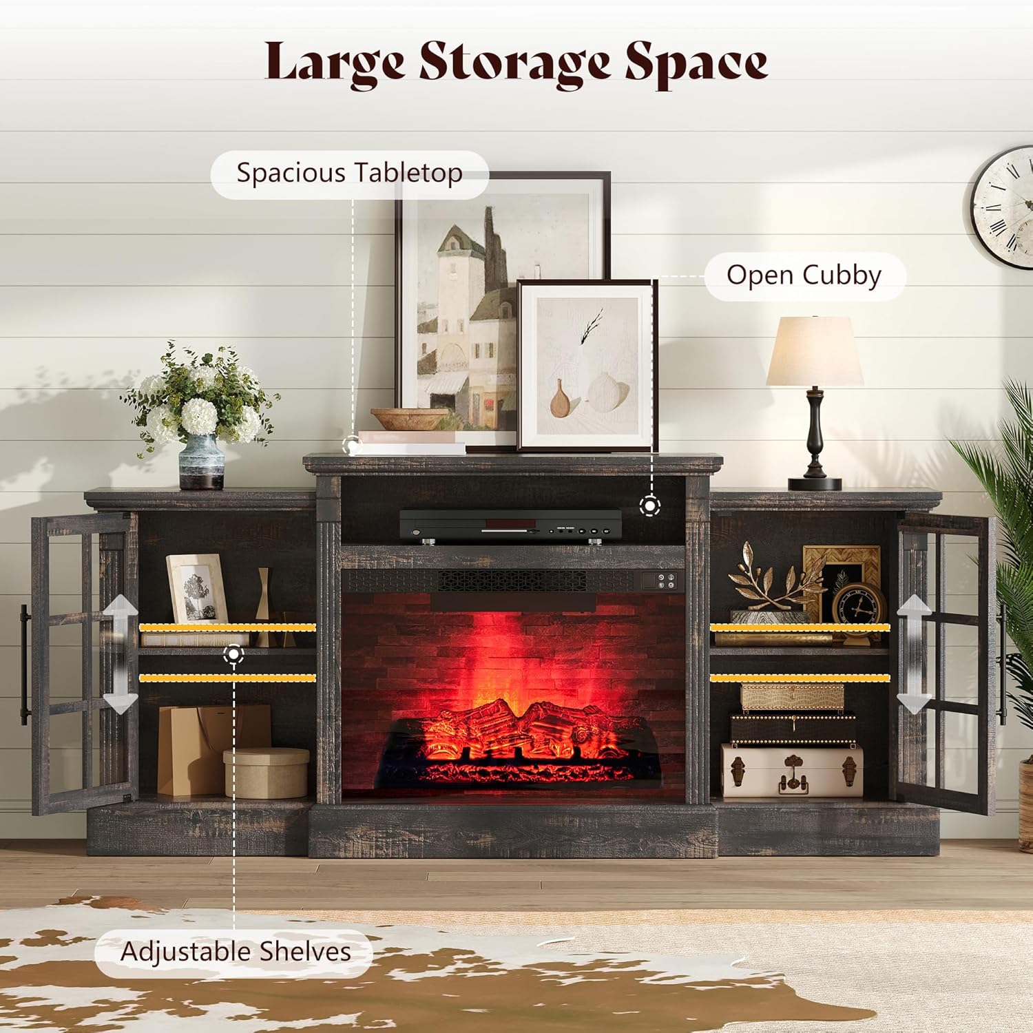 Everwood 70" Fireplace TV Stand Amerlife Dark Oak