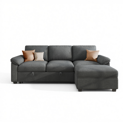 Sleeper Sectional Sofa with Pull Out Bed & Storage-81" | 3-Seater | Fixed backrest-Gray
