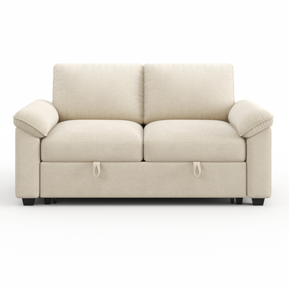 Sleeper Sectional Sofa with Pull Out Bed & Storage-56" | 2-Seater-Beige