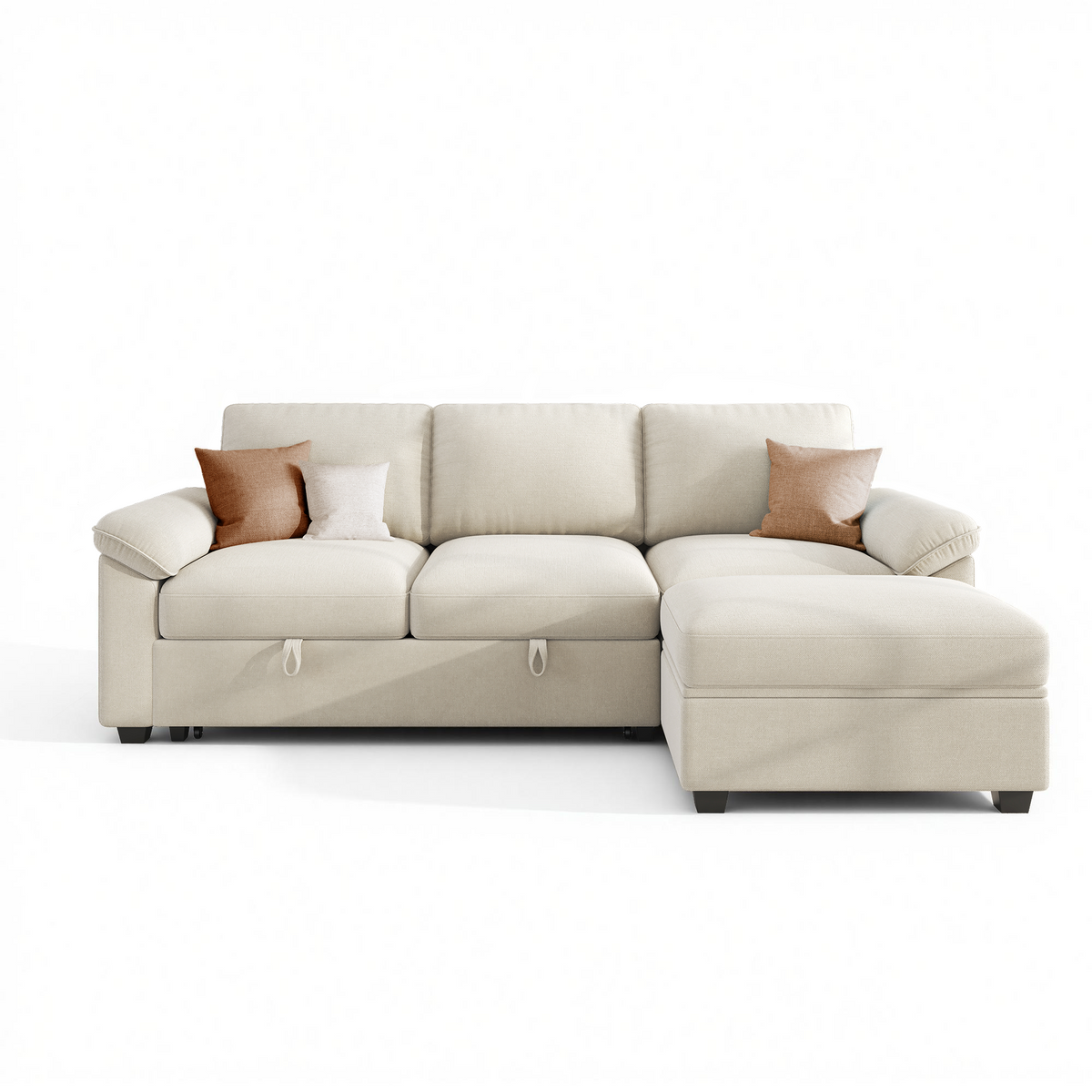Sleeper Sectional Sofa with Pull Out Bed & Storage-81" | 3-Seater | Fixed backrest-Beige