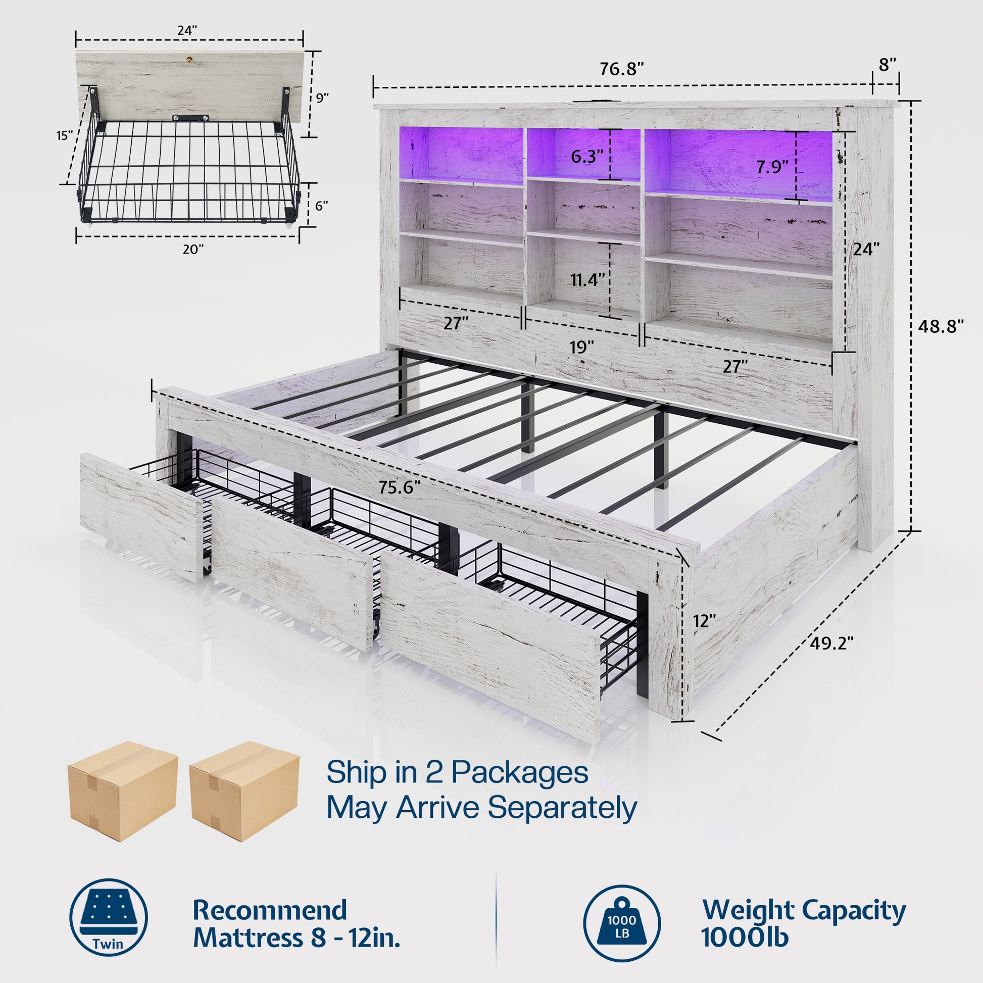 Beam Bed Frame Amerlife Twin / White