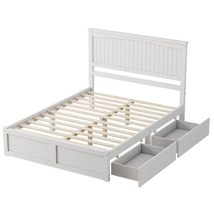 Solid Wood Platform Bed Frame-Queen-Coastal White