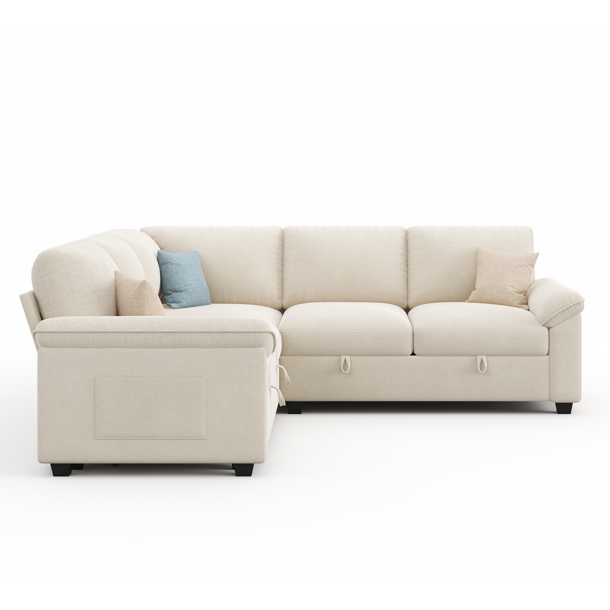 Sleeper Sectional Sofa with Pull Out Bed & Storage-81" | 5-Seater | Fixed backrest-Beige