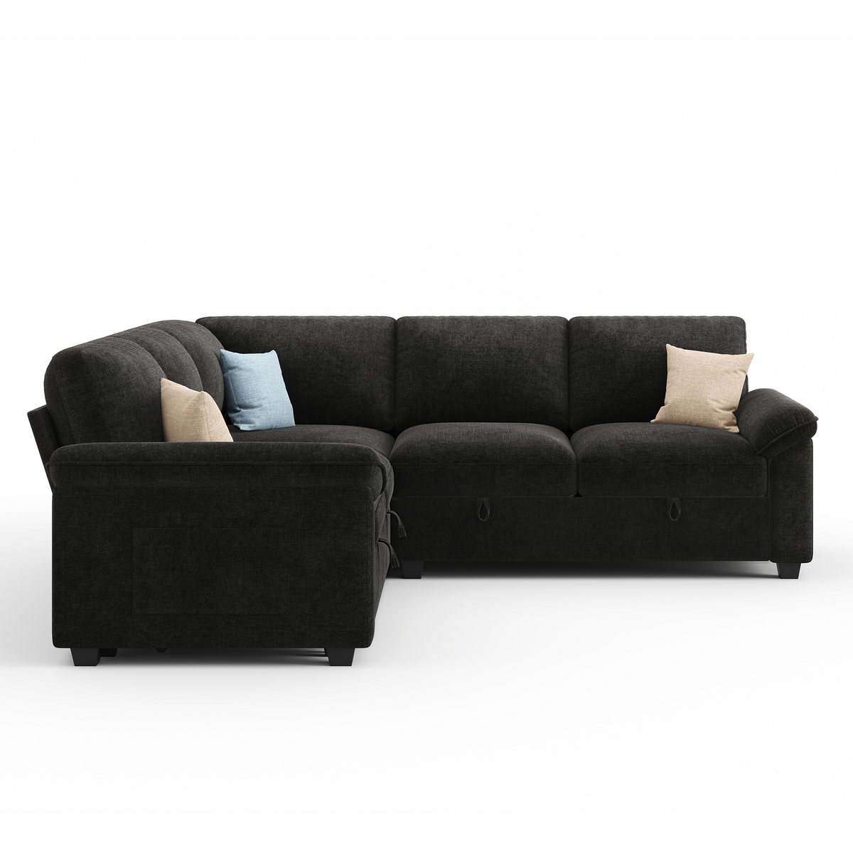 Sleeper Sectional Sofa with Pull Out Bed & Storage-81" | 5-Seater | Fixed backrest-Black