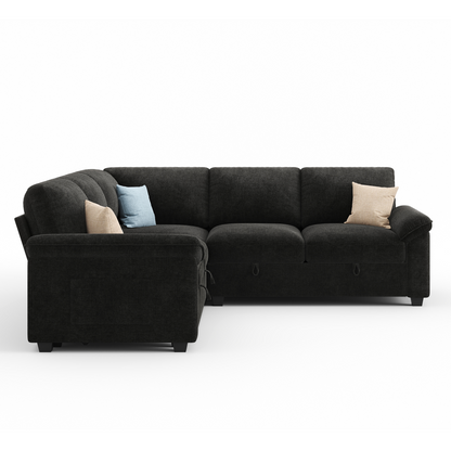 Sleeper Sectional Sofa with Pull Out Bed & Storage-81" | 5-Seater | Fixed backrest-Black