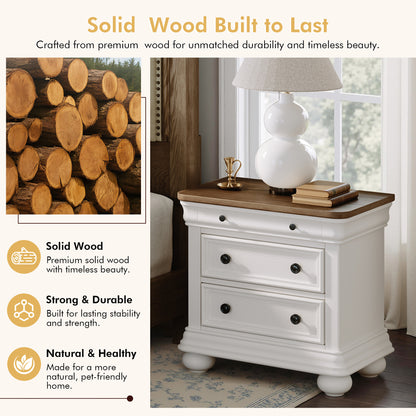 Bun Fully Assembly Wood Nightstand-26"-2PC-White Brown