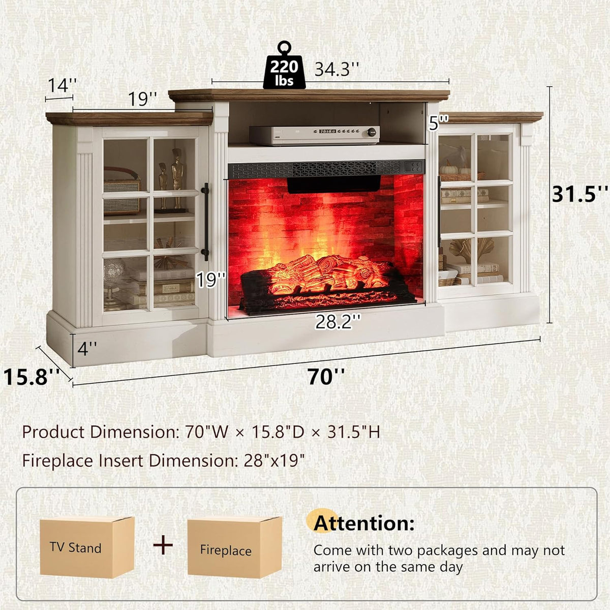 Everwood 70" Fireplace TV Stand Amerlife White