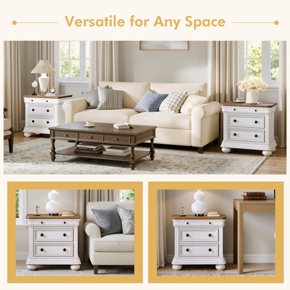 Bun Fully Assembly Wood Nightstand Amerlife White ＆Brown / 26" W