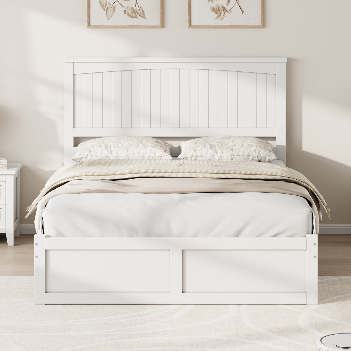 Solid Wood Platform Bed Frame-Queen-Coastal White