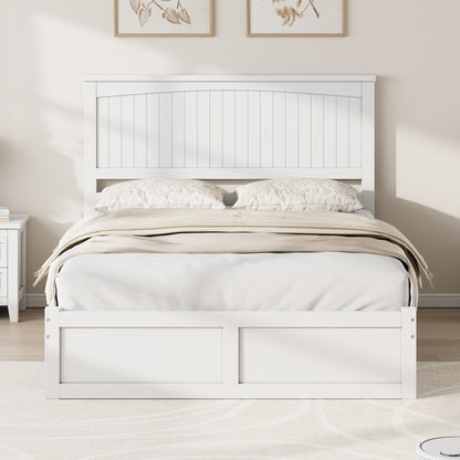 Solid Wood Platform Bed Frame-Queen-Coastal White