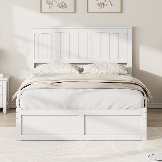 Solid Wood Platform Bed Frame-Queen-Coastal White