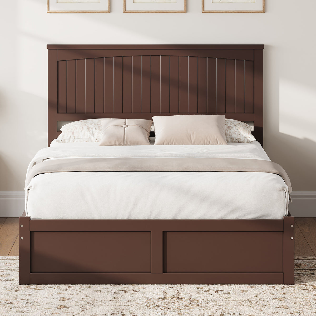 Solid Wood Platform Bed Frame-Queen-Espresso Brown