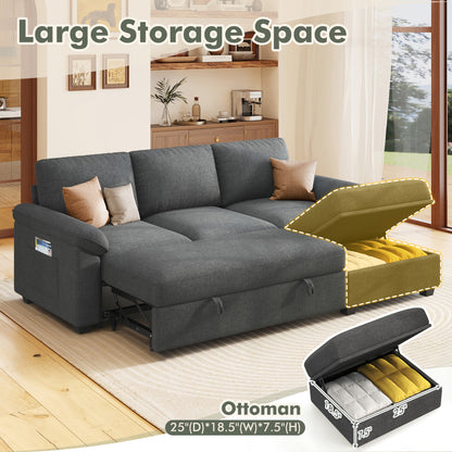Sleeper Sectional Sofa with Pull Out Bed & Storage-81" | 3-Seater | Fixed backrest-Gray