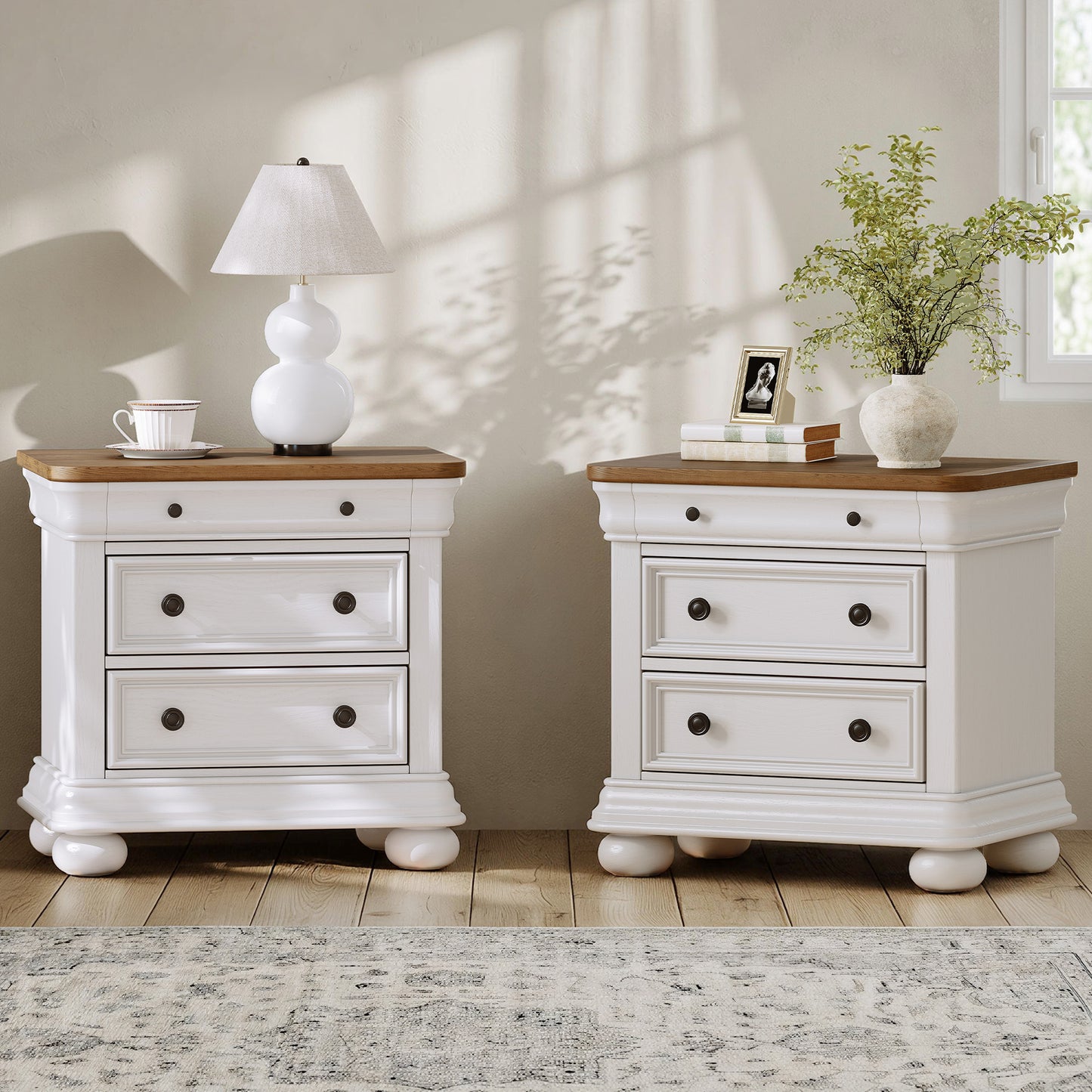 Bun Fully Assembly Wood Nightstand Amerlife White ＆Brown / 26" W
