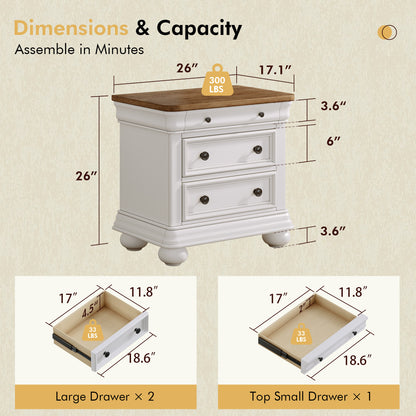Bun Fully Assembly Wood Nightstand Amerlife White ＆Brown / 26" W