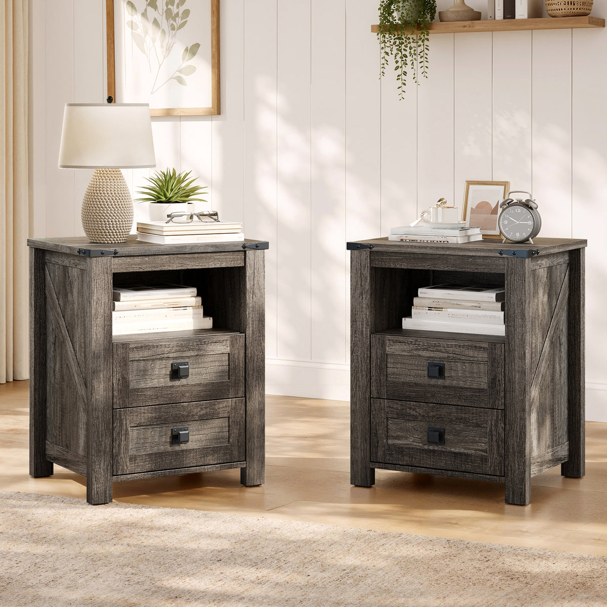 Hub Nightstand Set of 2 Amerlife Grey Oak