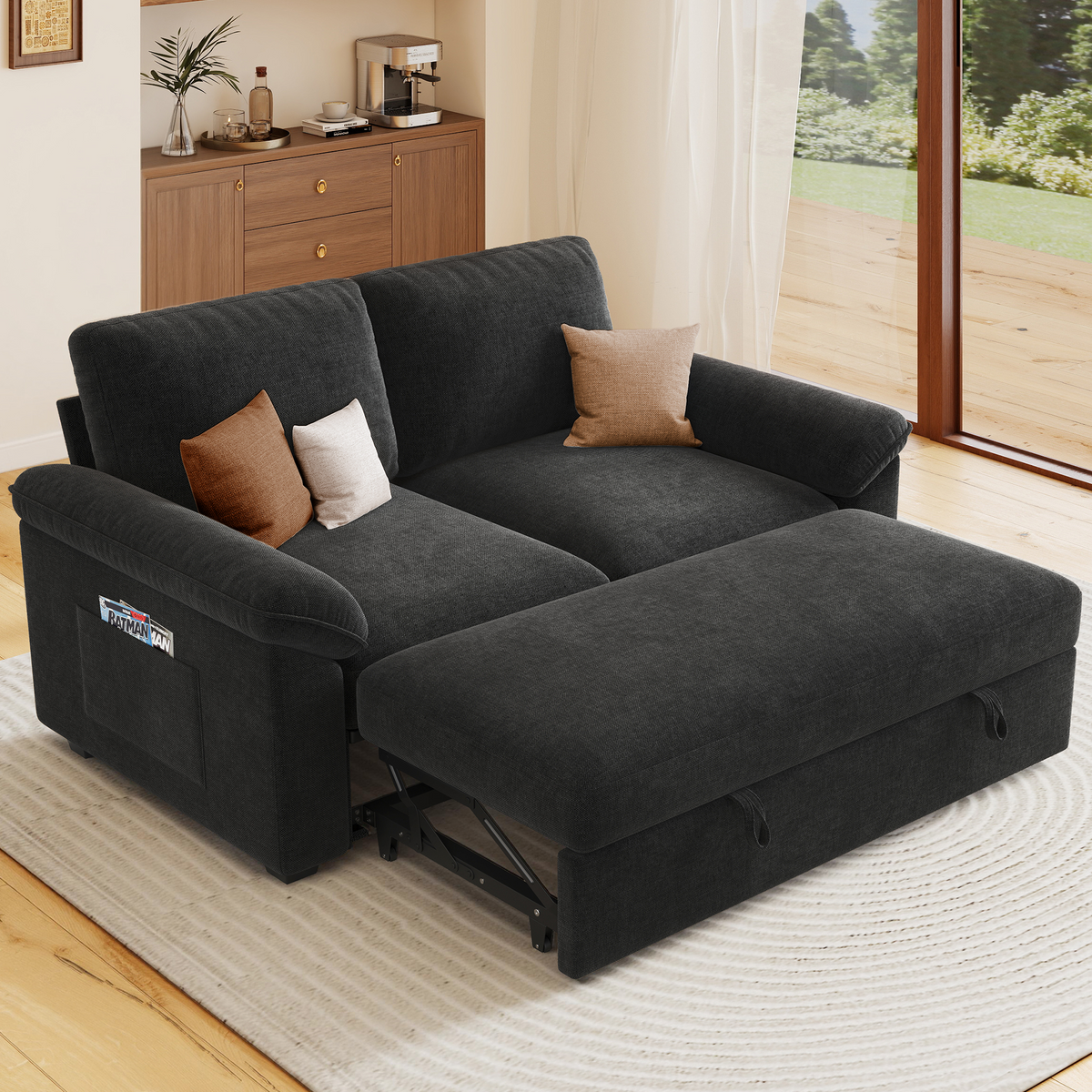 Sleeper Sectional Sofa with Pull Out Bed & Storage-56" | 2-Seater-Black